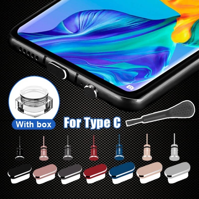 نوع C سدادة غبار الهاتف المحمول سدادات الغبار أدوات USB C غطاء منفذ شحن معدني قبعات سماعة رأس جاك لهواتف هواوي وسامسو شيومي - Image 2