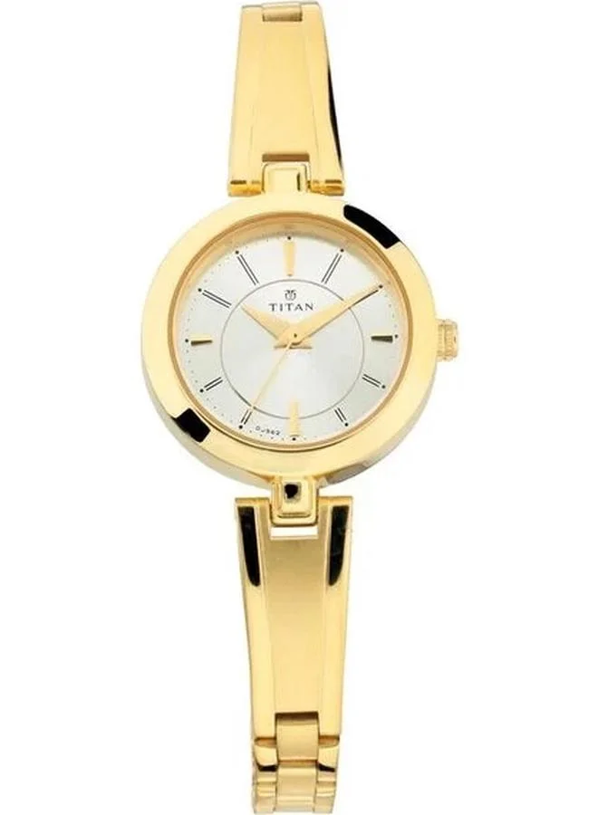 تيتان ساعة نسائية بعقارب وسوار معدني ذهبي
