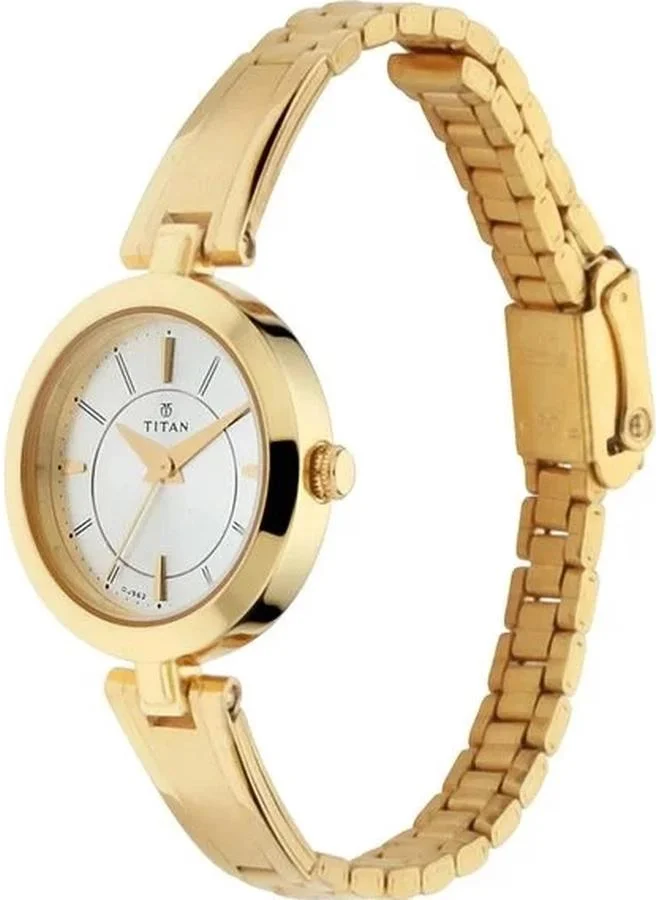 تيتان ساعة نسائية بعقارب وسوار معدني ذهبي