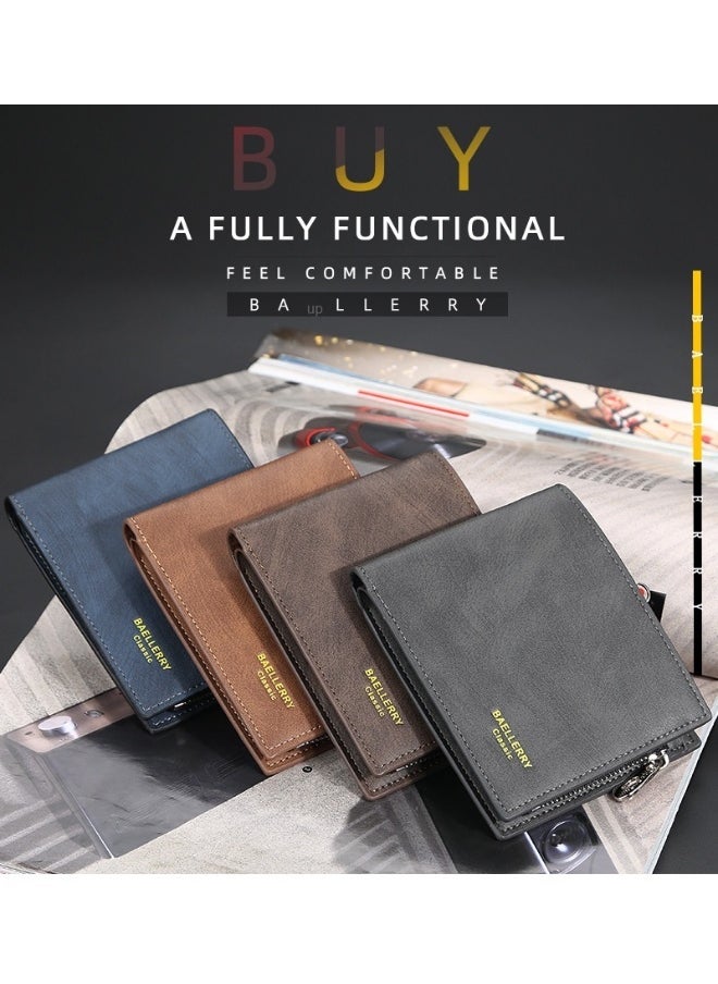 baellerry Short Men's Money Wallet Stylish Youth Zipper Coin Wallet Horizontal Leather Ticket Wallet  - Image 3