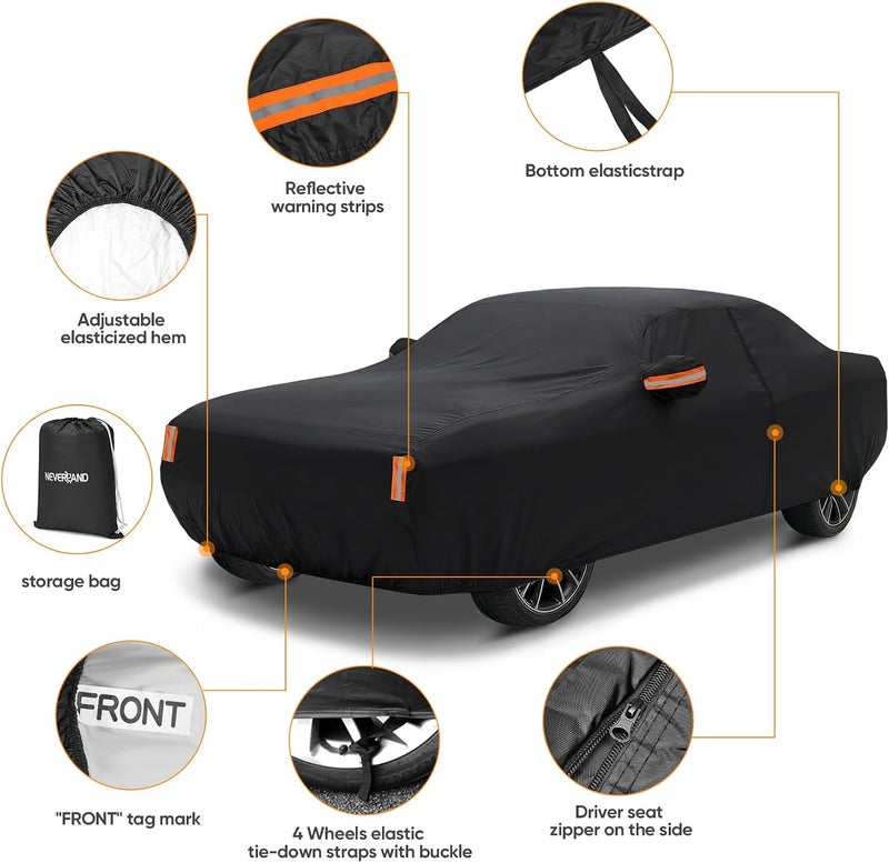 NEVERLAND Car Cover Waterproof All Weather Custom Fit for Dodge Challenger 2008-2026, Heavy Duty Outdoor Full Exterior Cover for Automobiles, Sun Rain UV Dust Snow Protection with Door Zipper - Image 3