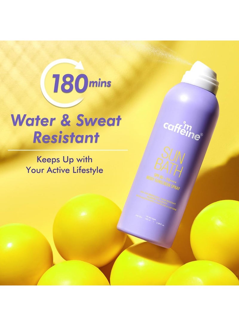إم كافيين بخاخ واقي من الشمس للجسم بعامل حماية من الشمس SPF 80+ PA ++++ للجسم | حماية عالية من الأشعة فوق البنفسجية | غير مرئي، غير دهني، بخاخ تبريد مقاوم للماء/العرق لمدة 180 دقيقة | لجميع أنواع البشرة | عطر التوت الأزرق - 100 مل - Image 5