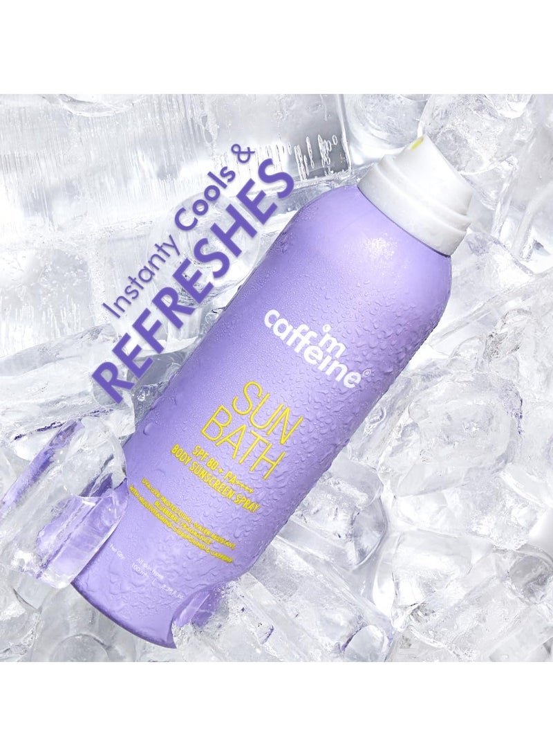 إم كافيين بخاخ واقي من الشمس للجسم بعامل حماية من الشمس SPF 80+ PA ++++ للجسم | حماية عالية من الأشعة فوق البنفسجية | غير مرئي، غير دهني، بخاخ تبريد مقاوم للماء/العرق لمدة 180 دقيقة | لجميع أنواع البشرة | عطر التوت الأزرق - 100 مل - Image 4