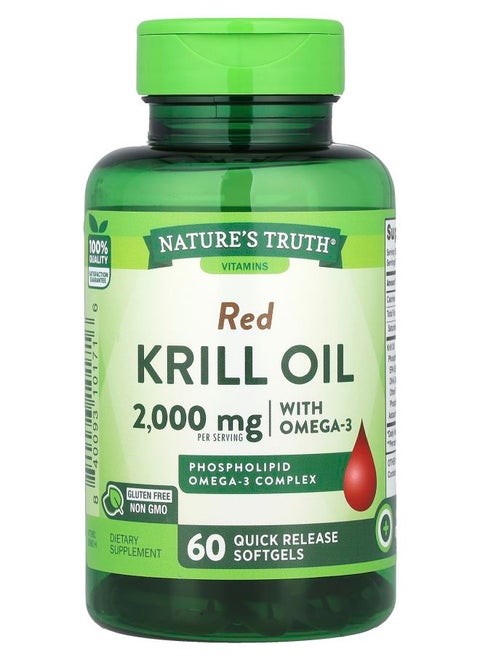 Red Krill Oil with Omega-3 2000 mg 60 Quick Release Softgels (1000 mg per Softgel)