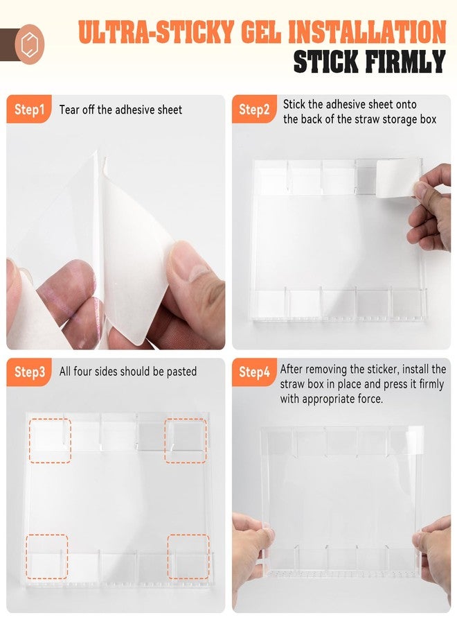 CINDALOG 9.5” Large Acrylic Straw Holder for Cabinet Door with No-mark Double-sided Tape, Reusable Straws Organizer, Small Kitchen Accessories Container, Ultra Sticky Cupboard Door Mounted - Image 4