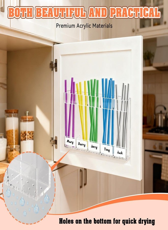 CINDALOG 9.5” Large Acrylic Straw Holder for Cabinet Door with No-mark Double-sided Tape, Reusable Straws Organizer, Small Kitchen Accessories Container, Ultra Sticky Cupboard Door Mounted - Image 5