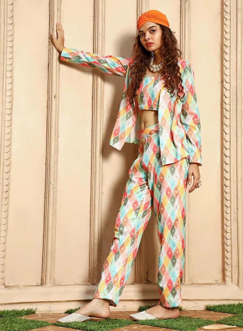 QISSA Women's Multicolour Geometric Pantsuit