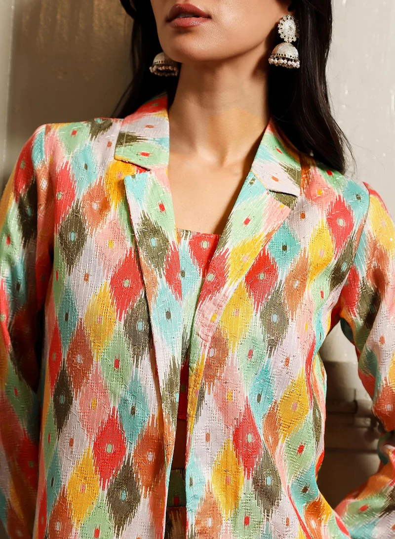QISSA Women's Multicolour Geometric Pantsuit