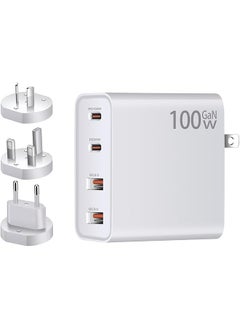 100W Gan Pd Charger 2 Usb C 100W And 2 Usb A 18W 3 Interchangeable Heads For Us Uk Eu Au