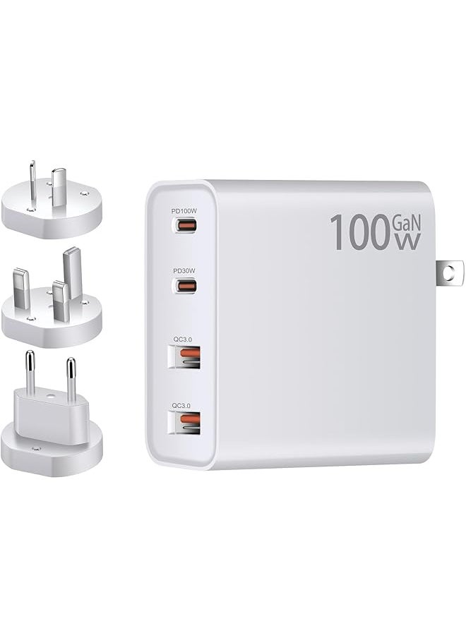 erorex - 100W Gan Pd Charger 2 Usb C 100W And 2 Usb A 18W 3 Interchangeable Heads For Us Uk Eu Au - Image 1
