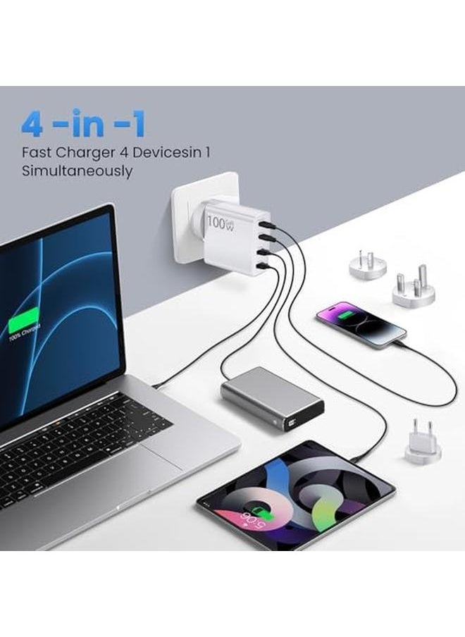 erorex - 100W Gan Pd Charger 2 Usb C 100W And 2 Usb A 18W 3 Interchangeable Heads For Us Uk Eu Au - Image 1