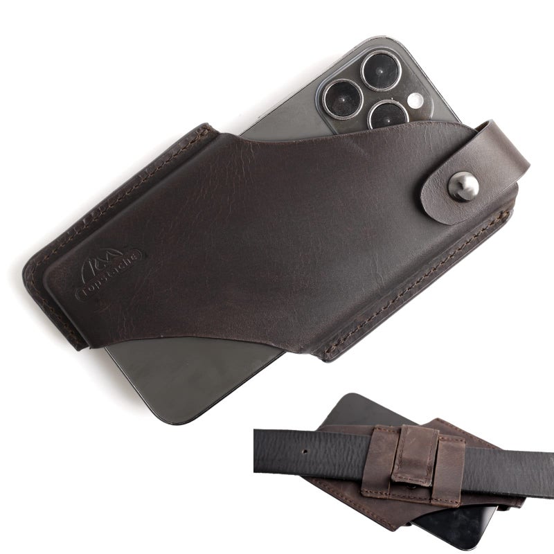 Topstache Leather Phone Holster with Belt Clip for iPhone 17/16/15 Pro Max & Plus - Magnetic Closure Cell Phone Case for Galaxy S25/S24 Ultra - Leather Belt Holder Loop Case, L,Darkbrown - Image 1