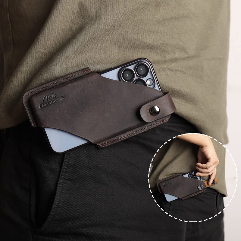 Topstache Leather Phone Holster with Belt Clip for iPhone 17/16/15 Pro Max & Plus - Magnetic Closure Cell Phone Case for Galaxy S25/S24 Ultra - Leather Belt Holder Loop Case, L,Darkbrown - Image 2