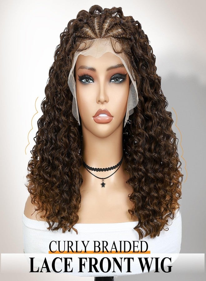 WIGER Braided Wigs for Black Women Curly Bob Lace Front Wig Glueless Knotless Curly Lace Frontal Hair Wig with Baby Hair Ombre Brown 13X4 Transparent HD Lace Synthetic Water Wave Wig - Image 2