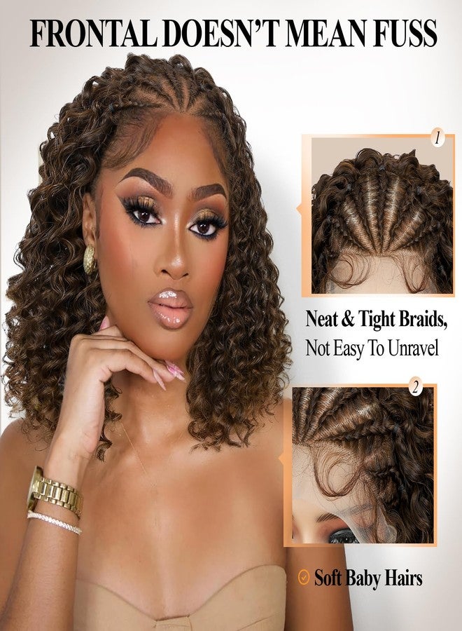 WIGER Braided Wigs for Black Women Curly Bob Lace Front Wig Glueless Knotless Curly Lace Frontal Hair Wig with Baby Hair Ombre Brown 13X4 Transparent HD Lace Synthetic Water Wave Wig - Image 4