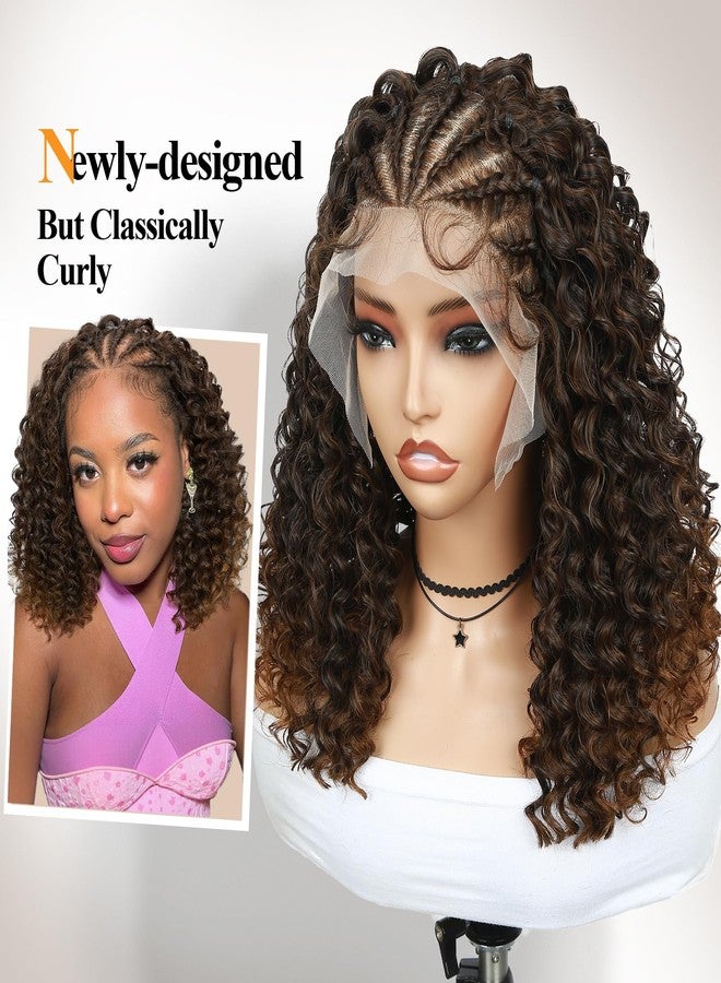 WIGER Braided Wigs for Black Women Curly Bob Lace Front Wig Glueless Knotless Curly Lace Frontal Hair Wig with Baby Hair Ombre Brown 13X4 Transparent HD Lace Synthetic Water Wave Wig - Image 3
