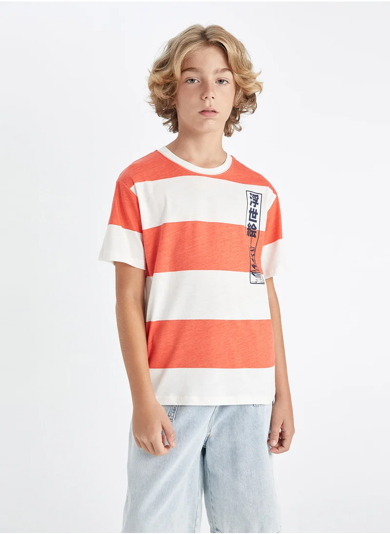 DeFacto Crew Neck Striped Short Sleeve T-Shirt