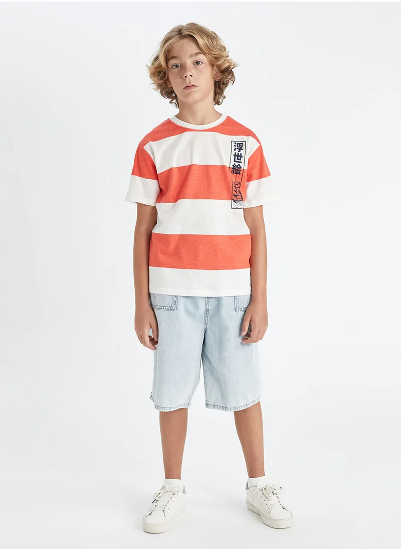 ديفاكتو Crew Neck Striped Short Sleeve T-Shirt