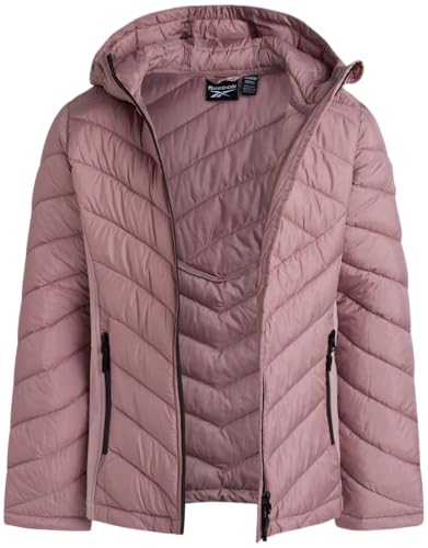 Reebok Girls Winter Jacket - Weather Resistant Hooded Quilted Puffer Parka Girls Jacket - Lightweight Warm Winter Coat, Size 14-16, Dusty Rose - Image 2