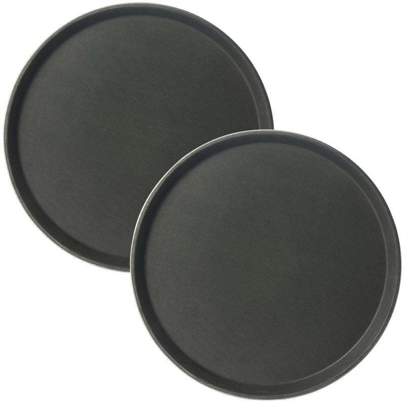 CURTA 2Pack Restaurant Grade NonSlip Tray NSF 16 Inch Plastic Rubber Lined Round Serving Tray Black