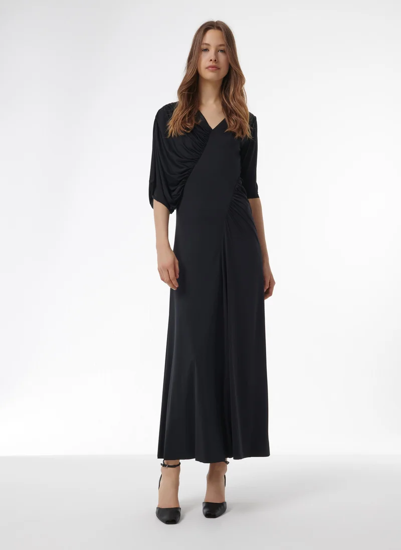 leem Asymmetric Gathered Panel Dress