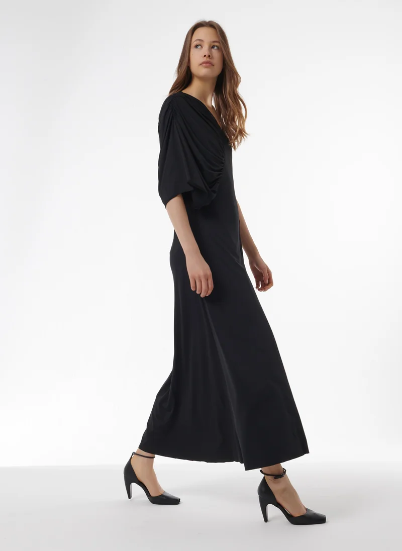 leem Asymmetric Gathered Panel Dress