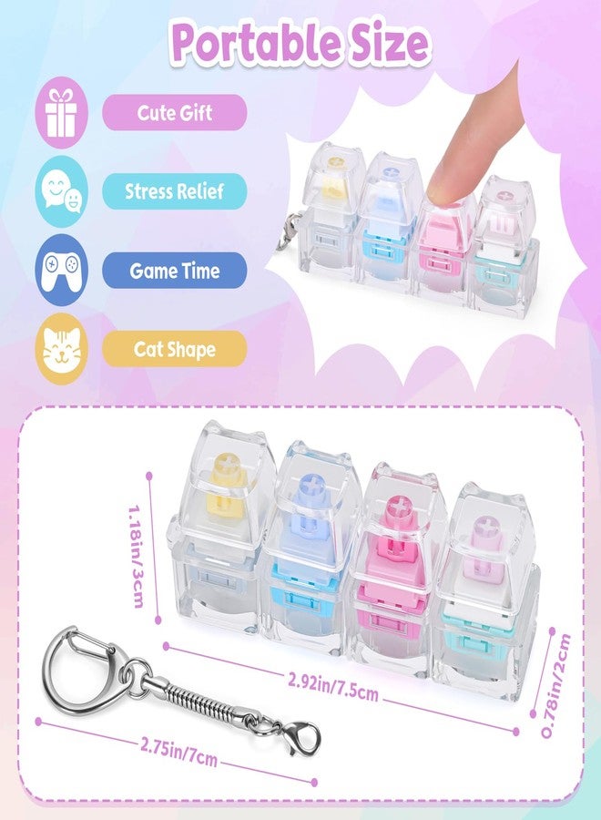 Netholid Creamy Keyboard Fidget Toys for Adults Cat Shape Keyboard Clicker Keychain Sensory Gifts for People with Autism Anxiety Stress (Clear-Macaroon2, 4in1-1P) - Image 2