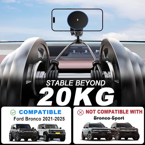 ZKJAYOE Phone Mount Holder for Ford Bronco 2021 2022 2023 2024 2025 2026 2/4 Door,Magnetic Wireless Charging,Magsafe Charger for Ford Bronco, for Ford Bronco Accessory with 5-Foot Cable (Not for Bronco Sport) - Image 5