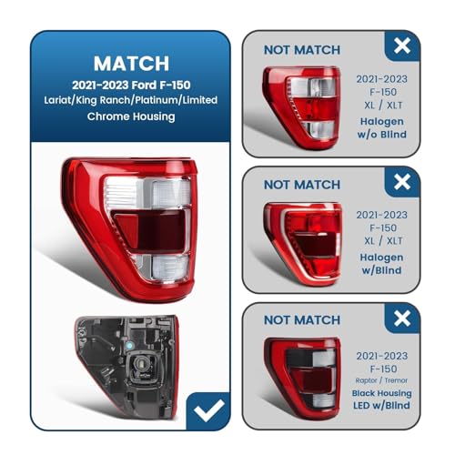STRAUTOS LED Tail Lights Compatible With 2021 2022 2023 Ford F150 King Ranch Lariat Limited Platinum W/Blind Spot Bracket W/O Module Taillights Assembly Replace OEM: ML3Z13405D (Chrome Left Driver Side) - Image 5