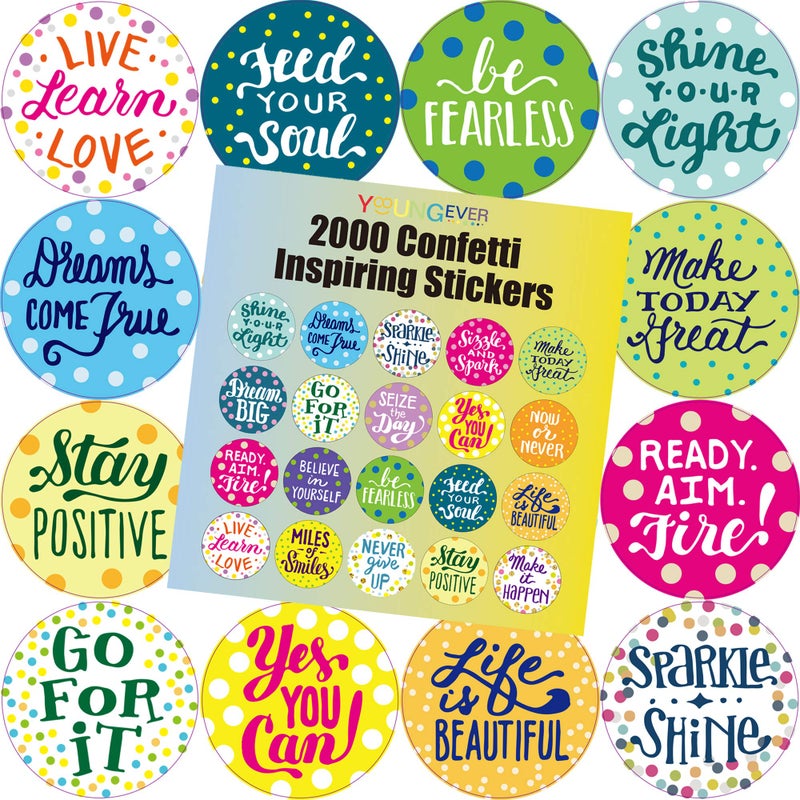 Youngever 2000 Motivational Confetti Inspiring Stickers, Words to Inspire Planner Stickers, Motivational Encouragement Stickers, Positive Stickers for Book, Notebook, Planner - Image 1