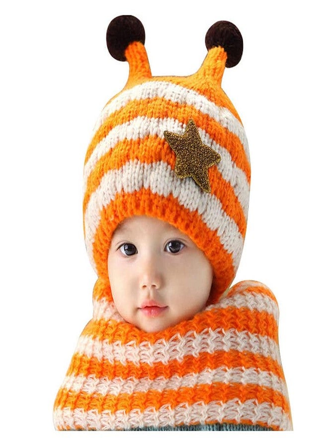 Finix Baby Boys & Girls Winter Warm Knitting Woolen Bee Style Striped Hat & Scarf (Orange & White)-(1-4 Years) - Image 1