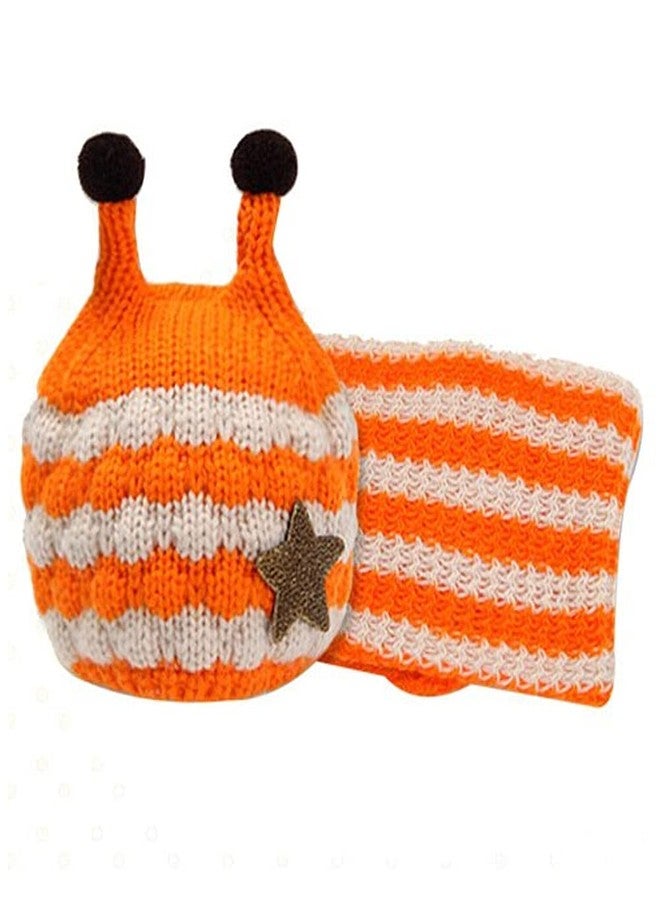 Finix Baby Boys & Girls Winter Warm Knitting Woolen Bee Style Striped Hat & Scarf (Orange & White)-(1-4 Years) - Image 2