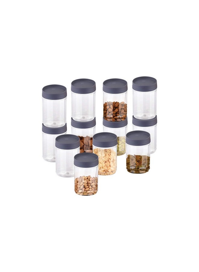 SKY مجموعة هدايا حاويات تخزين بلاستيكية سكاي أوكتاف للاحتفال 12 قطعة مع غطاء قابل للتكديس للمطبخ (320 مل × 12، رمادي) - Image 1