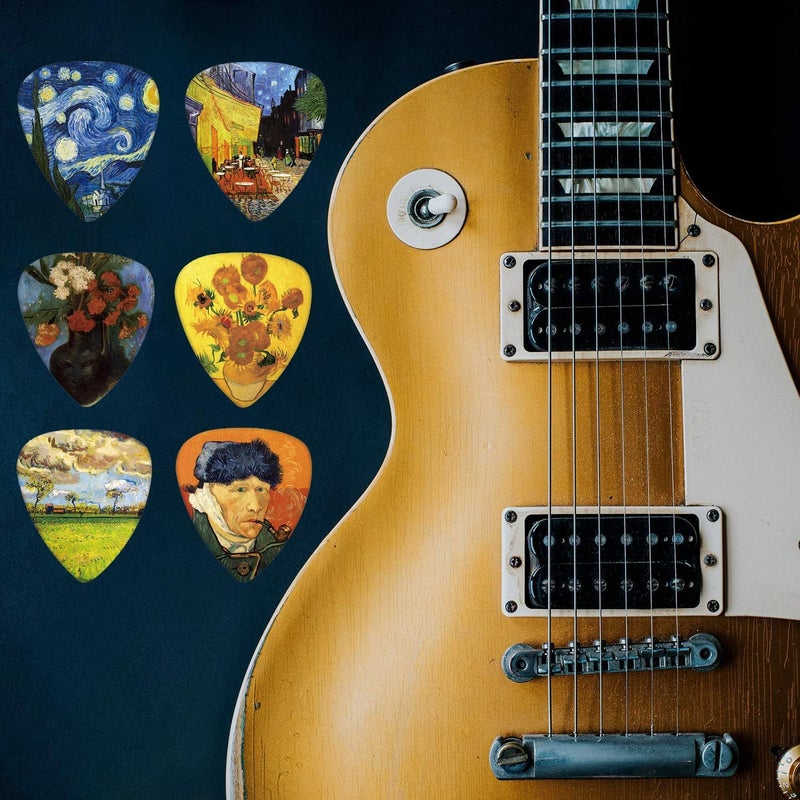 BestSounds Van Gogh 12 Pack Guitar Picks with Real Leather Picks Holder - Celluloid Medium Plectrums Unique Gifts For Guitarist - Image 3