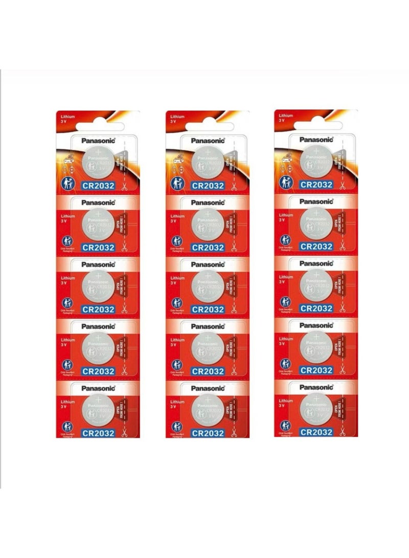 15-Pieces Panasonic CR2032 Lithium 3V Indonesia Batteries