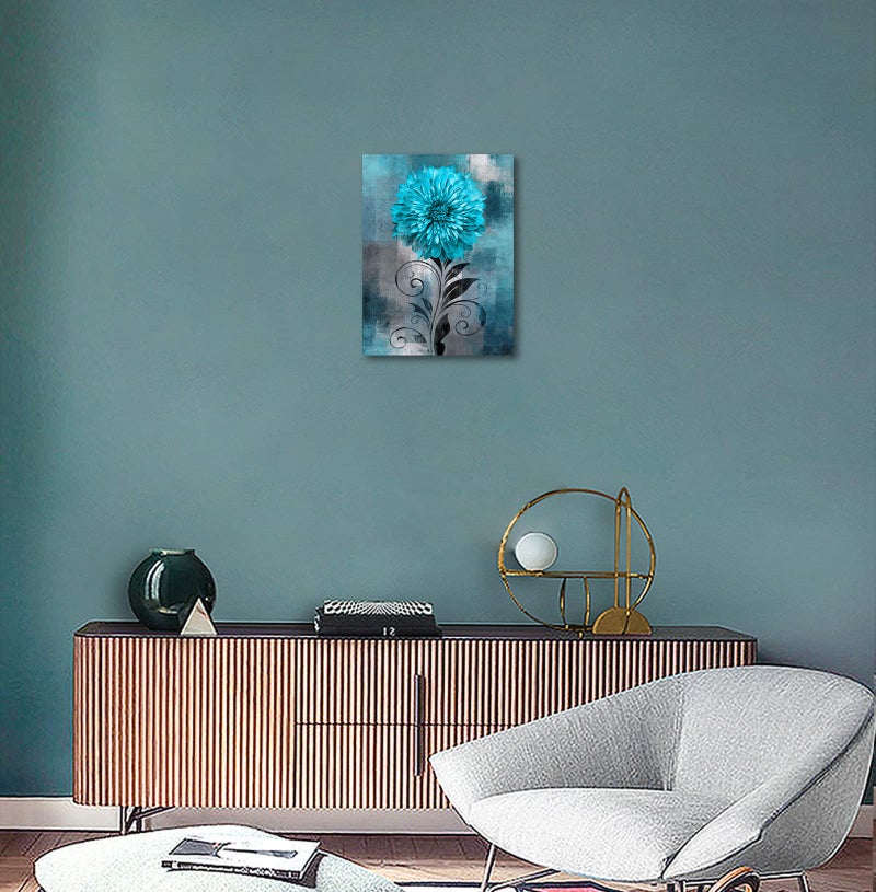 Nineaso Abstract Flowers Wall Art Teal Flower Canvas Pictures Rustic Blossom Canvas Painting for Bedroom Bather Bathroom Decor - Image 4