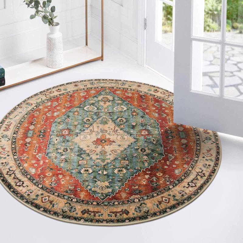 Lahome Boho Tribal Round Rugs  3Ft Small Entryway Round Area Rug Soft Bedroom Foyer Throw Mat Washable NonShedding NonSlip Sofa Nursery Bathroom CarpetRustDull Teal