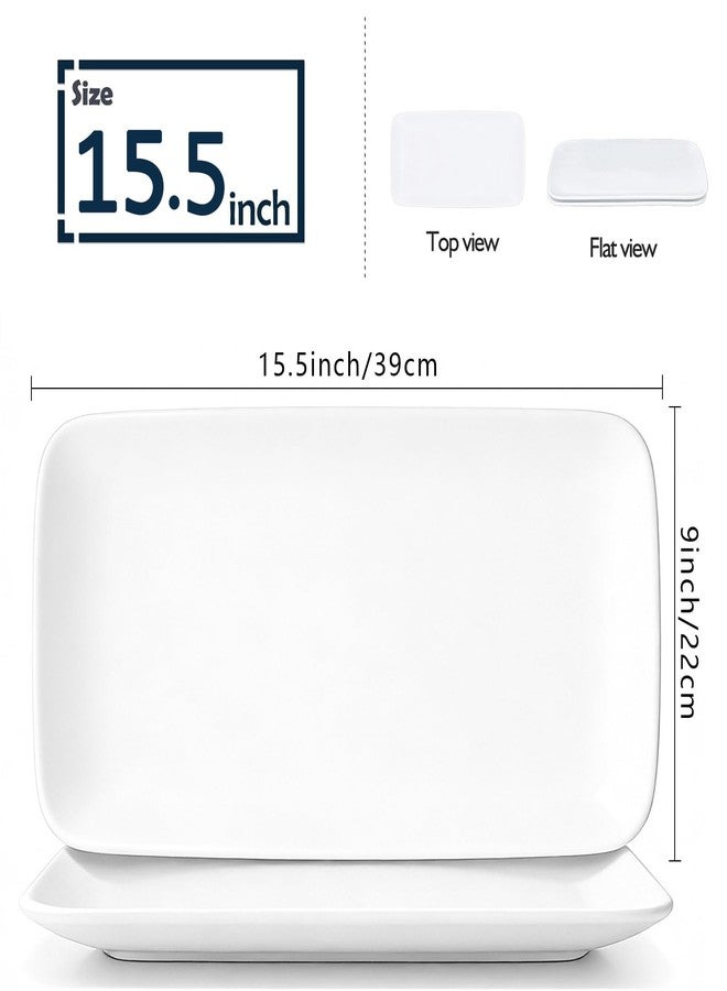 YALONG White Serving Platters Set of 2, 15.5 Inch Large Rectangular Serving Platters, Ceramic Serving Plates, Porcelain Platter for Food, Appetizer, Sushi, Steak - Image 3