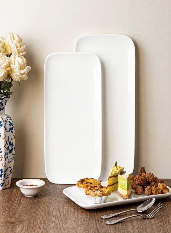 YALONG White Serving Platters Set of 2, 15.5 Inch Large Rectangular Serving Platters, Ceramic Serving Plates, Porcelain Platter for Food, Appetizer, Sushi, Steak - Image 2