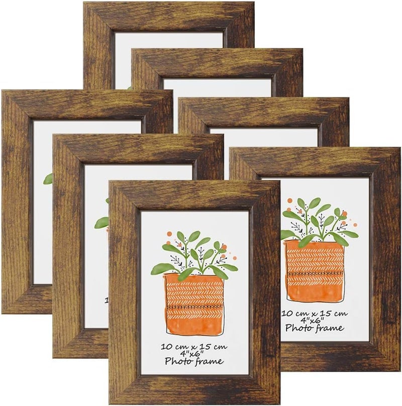 PETAFLOP Wooden Picture Frames 4x6 Rustic Frame Fits 4 by 6 Inch Prints Wall Tabletop Display, 7 Pack - Image 1