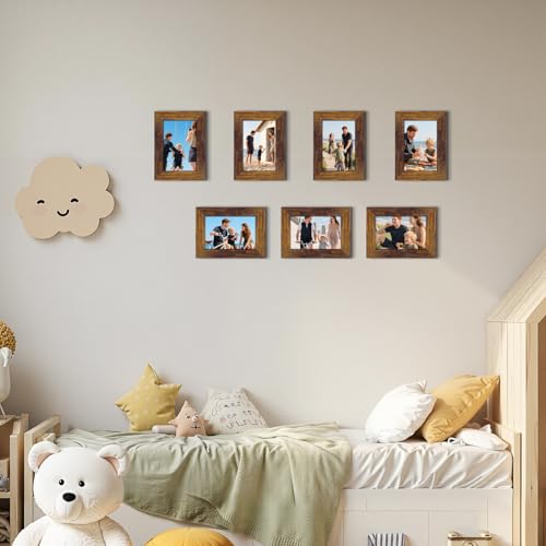 PETAFLOP Wooden Picture Frames 4x6 Rustic Frame Fits 4 by 6 Inch Prints Wall Tabletop Display, 7 Pack - Image 5