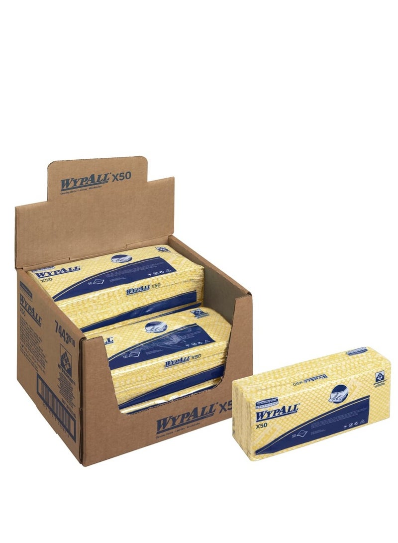 وايبول WypAll® X50 قماش تنظيف مرمز بالألوان 7443 - قماش مسح أصفر - 6 عبوات × 50 قطعة قماش مرمزة باللون الأصفر  (إجمالي 300) - Image 1