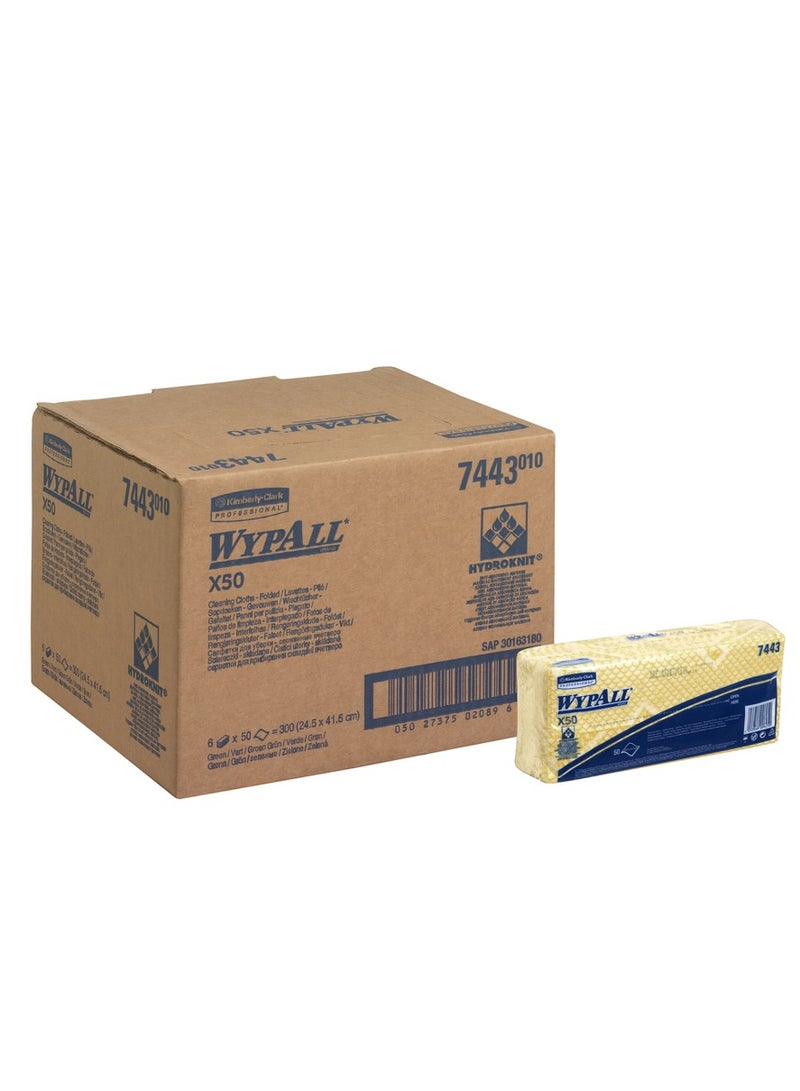 وايبول WypAll® X50 قماش تنظيف مرمز بالألوان 7443 - قماش مسح أصفر - 6 عبوات × 50 قطعة قماش مرمزة باللون الأصفر  (إجمالي 300) - Image 2