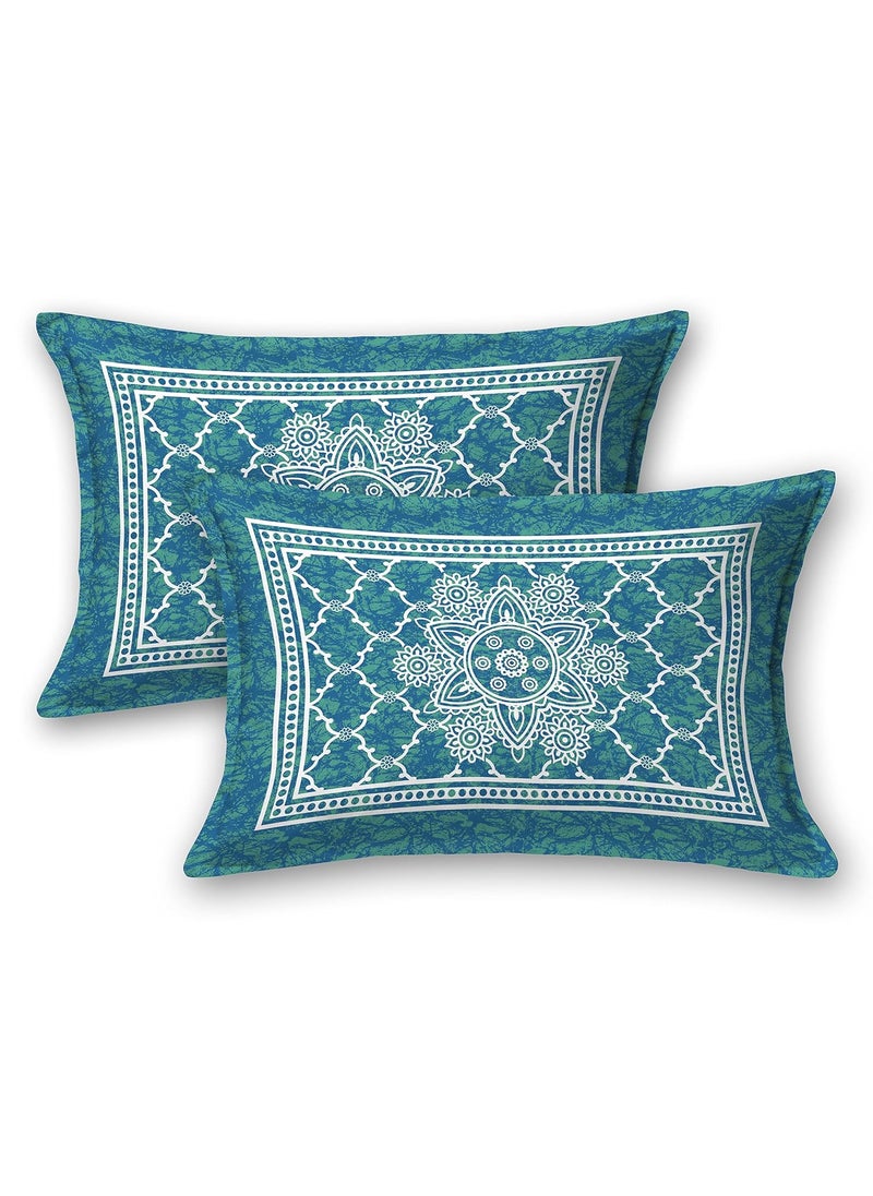 Colorish Colorish 120 TC Cotton Blend Mandala Printed Floral Jaipuri Bedsheet for Double Bed King Size with 2 Pillow Covers Sea Green  - Image 5
