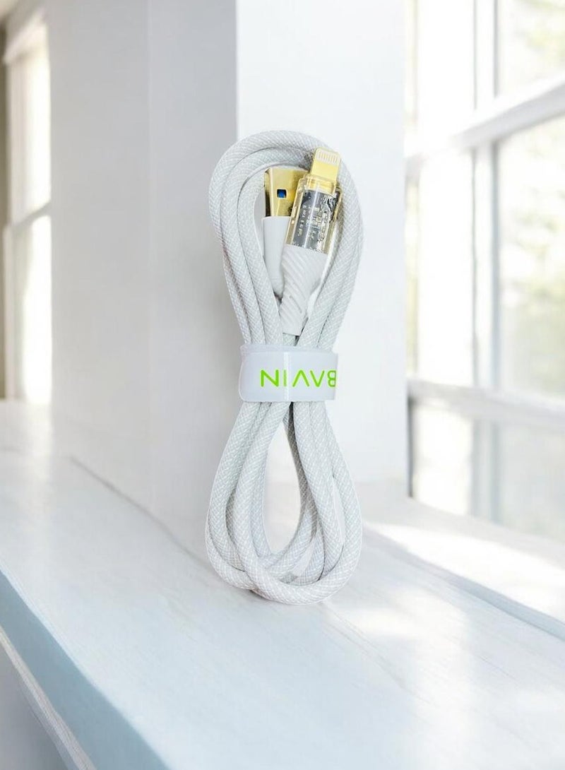 Bavin CB275 Power 12W Fast Charging Data Cable Smart Chip & Durable Braided Cable For Usb To Ios120 Cm White - Image 1