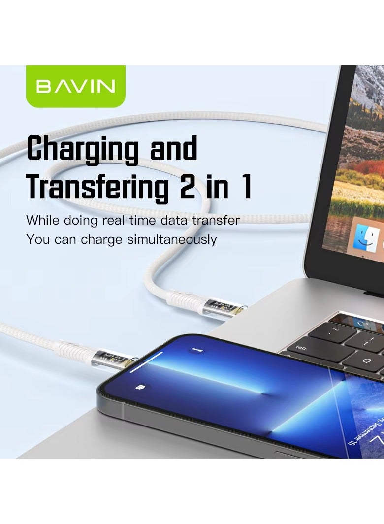 Bavin CB275 Power 12W Fast Charging Data Cable Smart Chip & Durable Braided Cable For Usb To Ios120 Cm White - Image 4