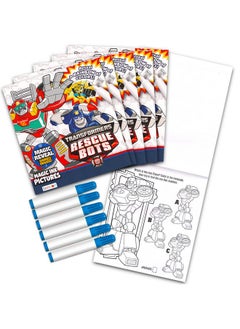 Bendon مجموعة كتب تلوين Transformers Rescue Bots Imagine Ink للأطفال، مكونة من 6 كتب تلوين Nomess Magic Ink، تحتوي على روبوتات إنقاذ مع ملصقات Rexman وتعليقة على الباب (مجموعة هدايا حفلات Transformers)  - Image 3