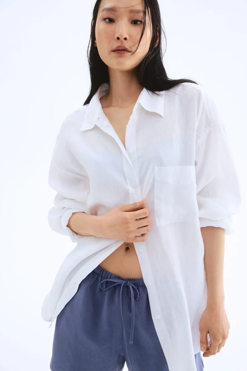 اتش اند ام شورت بحبل من مزيج الكتان