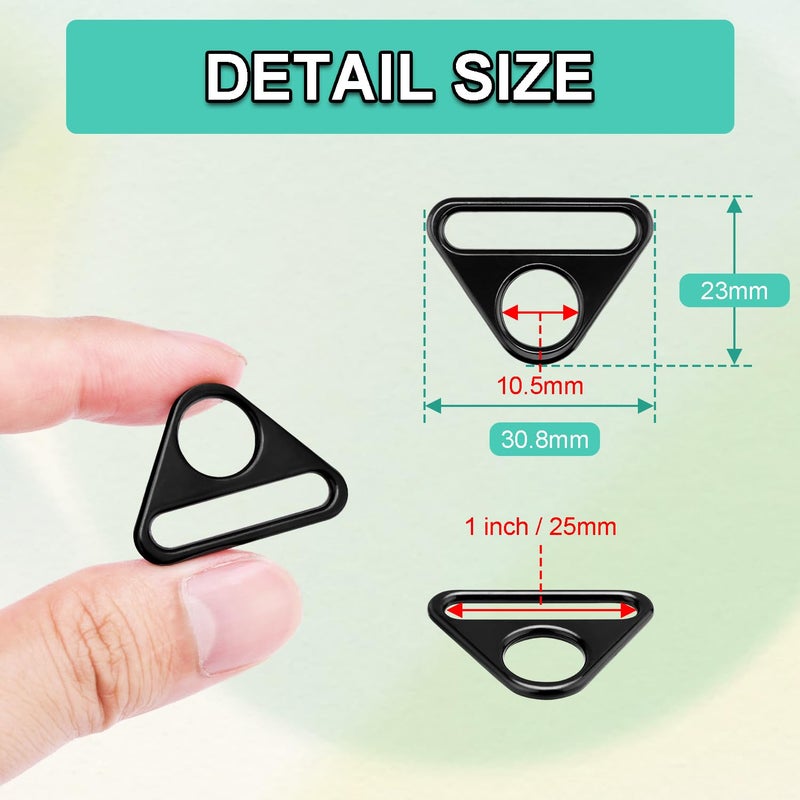 ManTangSun 12Pack 1 Inch Triangle D Rings, Metal Triangle Buckles for Dog Tag Clip, Adjuster Purse Strap, Paracord Keychain Lanyard, Bag Hardware, Key Ring Charm, Camera Strap Accessories (Black) - Image 2