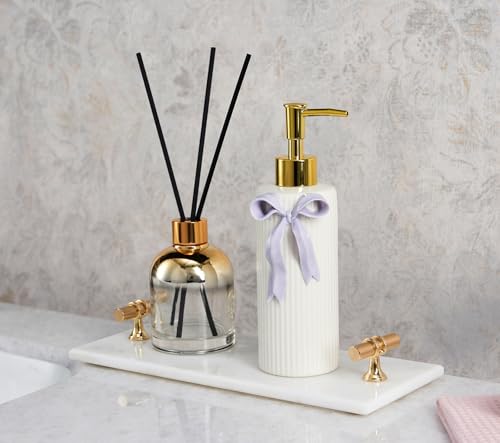 NEWHENGS Handmade Ceramic Bow Soap Pump Dispenser Hand Lotion Liquid Dispenser Refillable for Kitchen and Bathroom Decorative (Ribbon Lavender) - Image 3